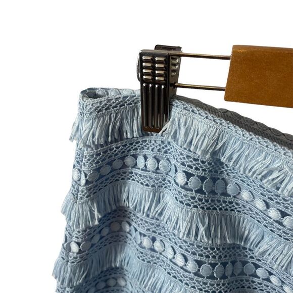 J CREW Fringe Tiered Lace Exposed Zip Mini Skirt in Baby Blue Size 4 - Picture 4 of 6